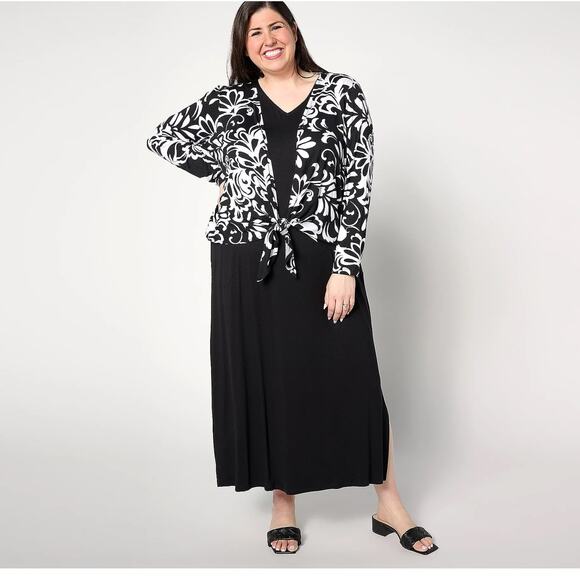 Belle by Kim Gravel 2-Piece Black Dress & Printed Shrug Set - Size Medium NWOT - Picture 1 of 7